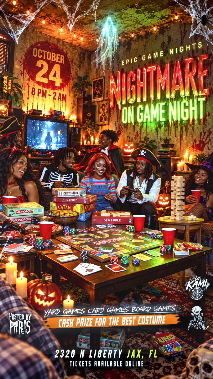 Flyer for Epic Game Nights: Nightmare on Game Night